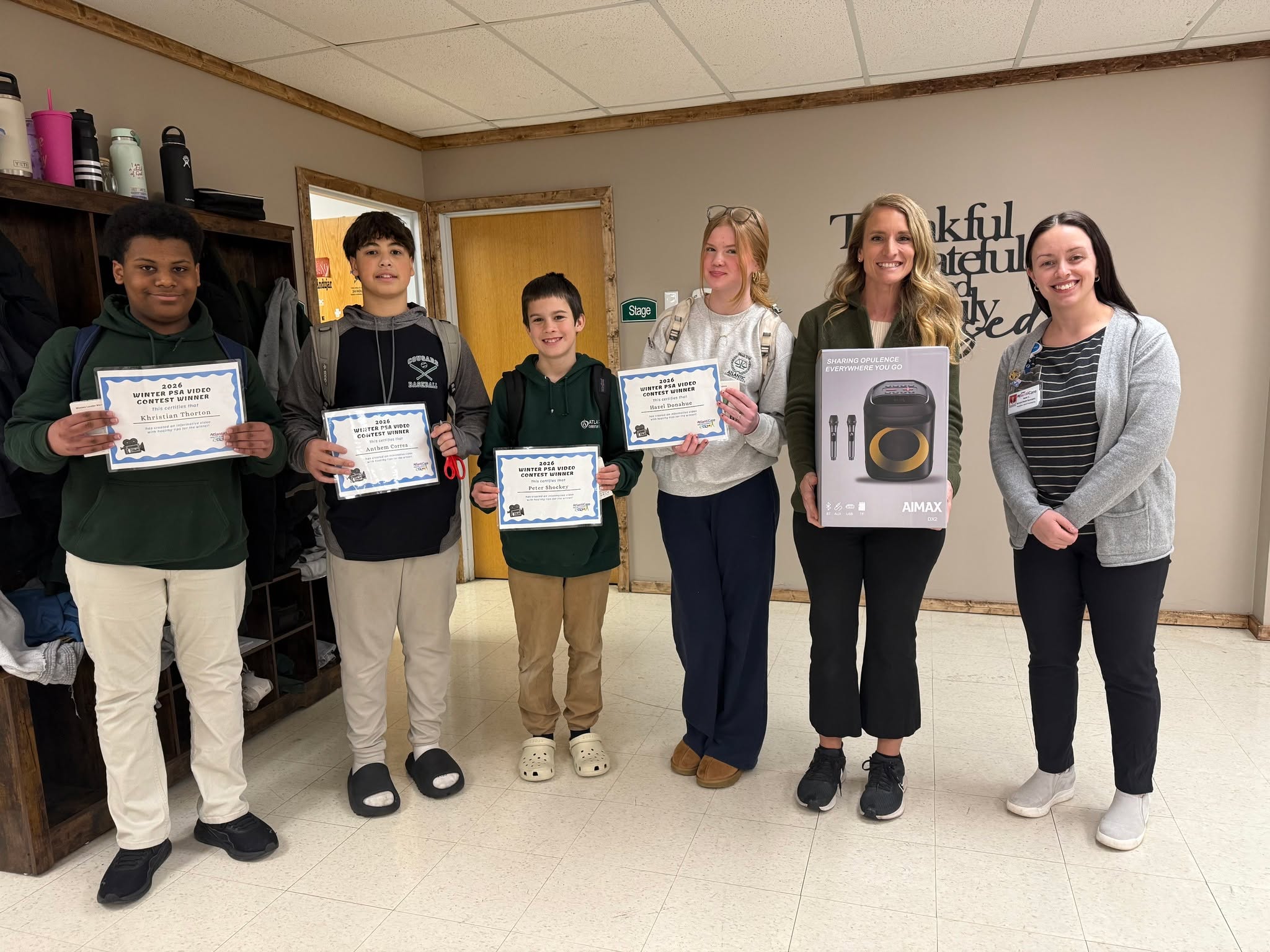 ACS Students Win AtlantiCare Healthy Schools PSA Contest

Last month, Atlantic Christian School’s middle school students participated in the AtlantiCare Healthy Schools Winter PSA Video Contest in coordination with Science Teacher Mrs. Shull.

Congratulations to our 8th grade students Anthem Correa, Hazel Donahue, Peter Shockey, and Khristian Thorton, whose video titled “Vape Nah” was selected as the winner in the 5th–8th grade division.

On March 3, AtlantiCare representative Kelly Connors visited our campus to present Mrs. Shull and the students with their prizes. The video encourages students to make healthy choices and raises awareness about the dangers of vaping.

We are thankful for the partnership with AtlantiCare Healthy Schools as we work together to encourage healthy habits for our students.

🎥 Watch the winning video here:
https://bit.ly/vapenah

#acseht #AtlanticChristianSchool #ACSCougars #StudentAchievement
#MiddleSchoolStudents #HealthyChoices #HealthySchools
#StudentCreativity