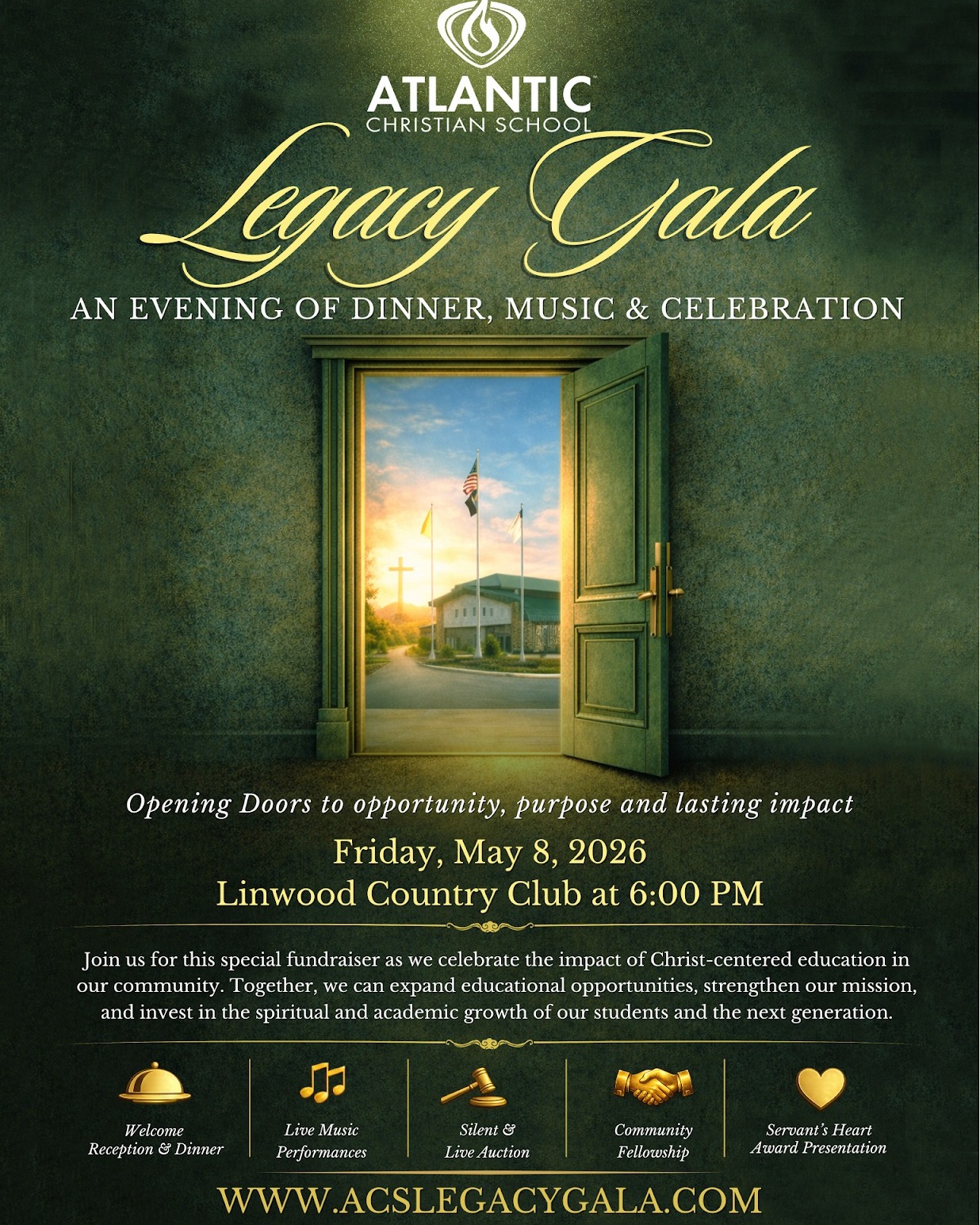 You’re Invited to the ACS Legacy Gala

For 55 years, Atlantic Christian School has been investing in the next generation through Christ-centered education. This spring, you are invited to be part of that mission.

Join us for the Legacy Gala on Friday, May 8, 2026, at Linwood Country Club from 6:00–9:00 PM. This special evening will support academic programs, campus improvements, and spiritual development for our students.

Ways to participate:

• Attend the Gala or become a sponsor
• Donate a silent auction item
• Pray for God’s blessing on the event

Sponsorships and auction donations must be received by April 24, 2026 to be included in the printed program book.

Learn more or reserve your seat:
www.ACSLegacyGala.com

For sponsorship questions, contact PJ Santos at psantos@acseht.org

#AtlanticChristianSchool #acseht #LegacyGala #ChristianEducation
#SupportChristianEducation