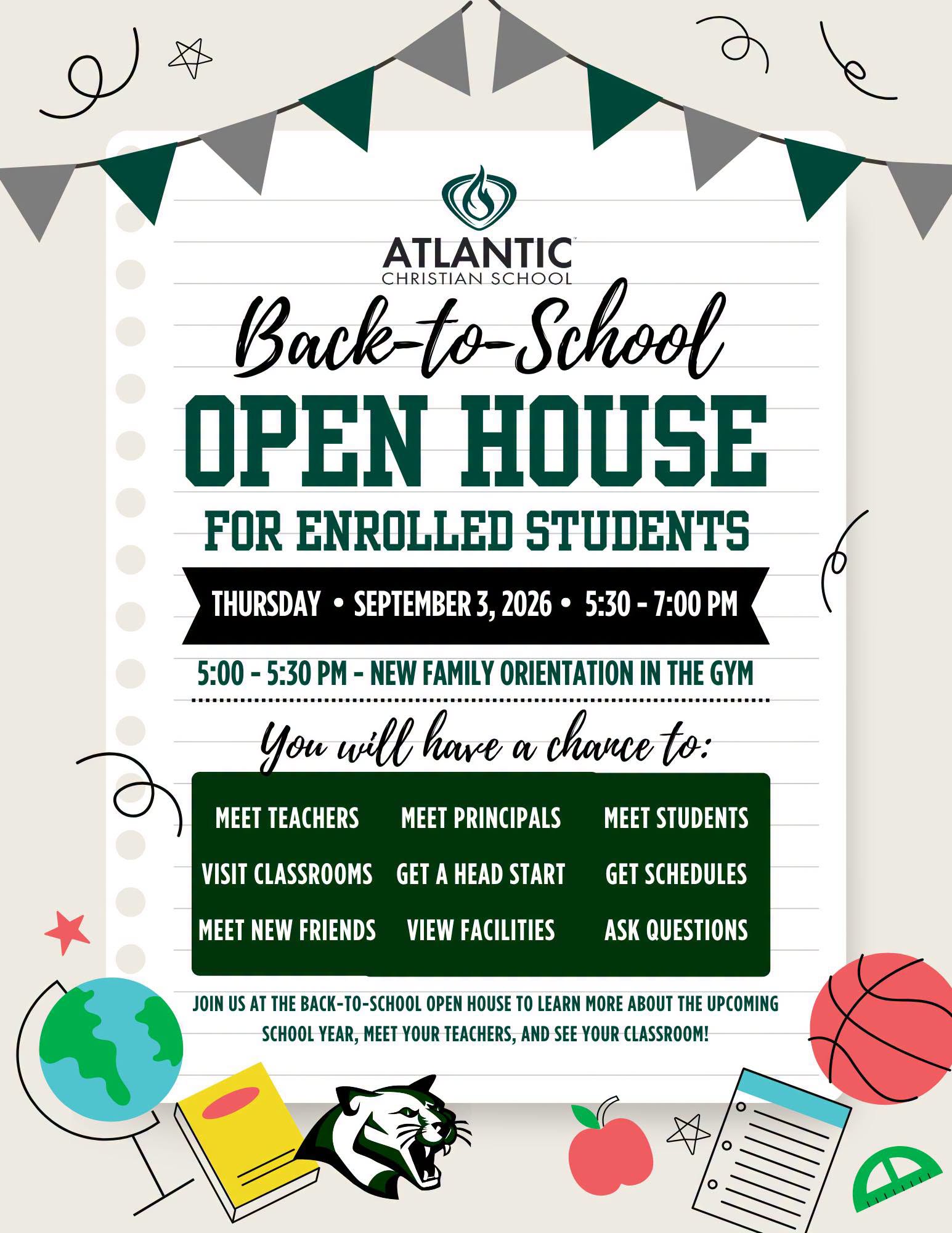 We cannot wait to see our ACS families tonight at Atlantic Christian School’s Back-to-School Open House!

🗓 Tonight, Thursday, September 3
🕠 5:30–7:00 p.m.

New families are also invited to a special orientation in the gym from 5:00–5:30 p.m.

Come see your classroom, connect with our school community, and get ready for a wonderful new school year. We look forward to welcoming you!

#AtlanticChristianSchool #BackToSchool #ACSFamily #ChristianEducation
