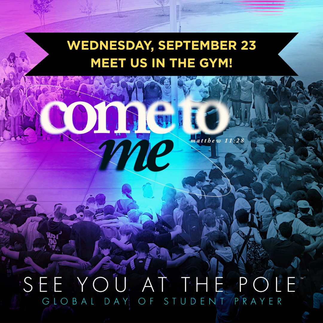 Due to rain, we will meet in the ACS gym tomorrow morning instead of at the flagpole.

ACS students, families, and staff are invited to participate in See You at the Pole on Wednesday, September 23, 2026, at 7:45 a.m. We will gather for a time of worship and prayer for our students, teachers, school, community, and nation.

See You at the Pole is a global, student-led event that brings believers together to seek God and lift up their schools in prayer. We are thankful for this opportunity to stand united in faith and ask for God’s guidance and blessing.

This year’s theme verse is:

“Come to me, all you who are weary and burdened, and I will give you rest.” —Matthew 11:28

When: Wednesday, September 23, 2026, at 7:45 a.m.
Where: ACS Gym
What: Worship, Scripture reading, and prayer

Students, parents, grandparents, alumni, pastors, and friends are all welcome. Please join us as we come together in faith and seek God as an ACS community.
