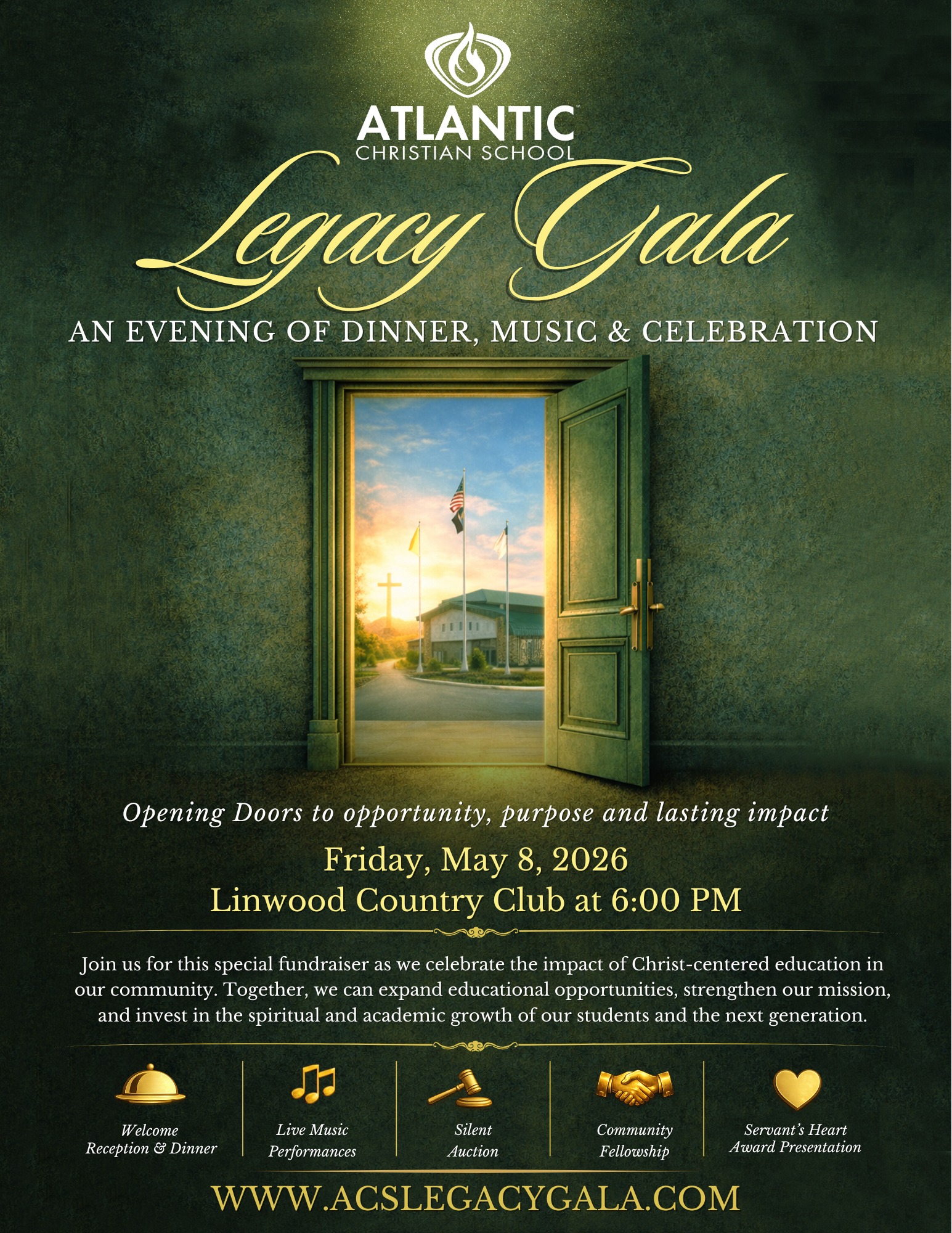 We would like to invite you to join us for the ACS Legacy Gala—an evening of dinner, music, and celebration.

As we celebrate 55 years of God’s faithfulness, this special night helps support student scholarships, strengthen our academic programs, and continue our mission of providing Christ-centered education.

We would love for you to be part of this meaningful evening.

📅 Friday, May 8, 2026
📍 Linwood Country Club
🕕 6:00–9:00 PM

Reserve your seat or learn more:
👉 acslegacygala.com

Your support helps invest in the next generation.

#ACSEHT #AtlanticChristian #LegacyGala #ChristianEducation