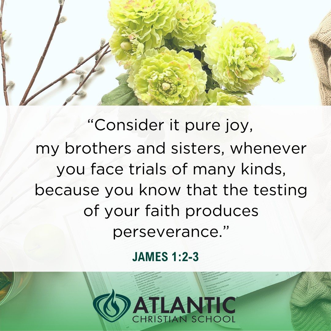 “Consider it pure joy, my brothers and sisters, whenever you face trials of many kinds, because you know that the testing of your faith produces perseverance.” - James 1:2-3