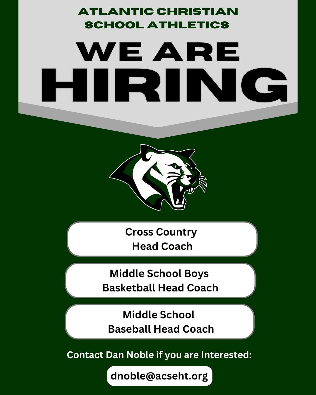Join our amazing coaching staff! If you are interested, reach out to Dan Noble at dnoble@acseht.org #DefendtheDen