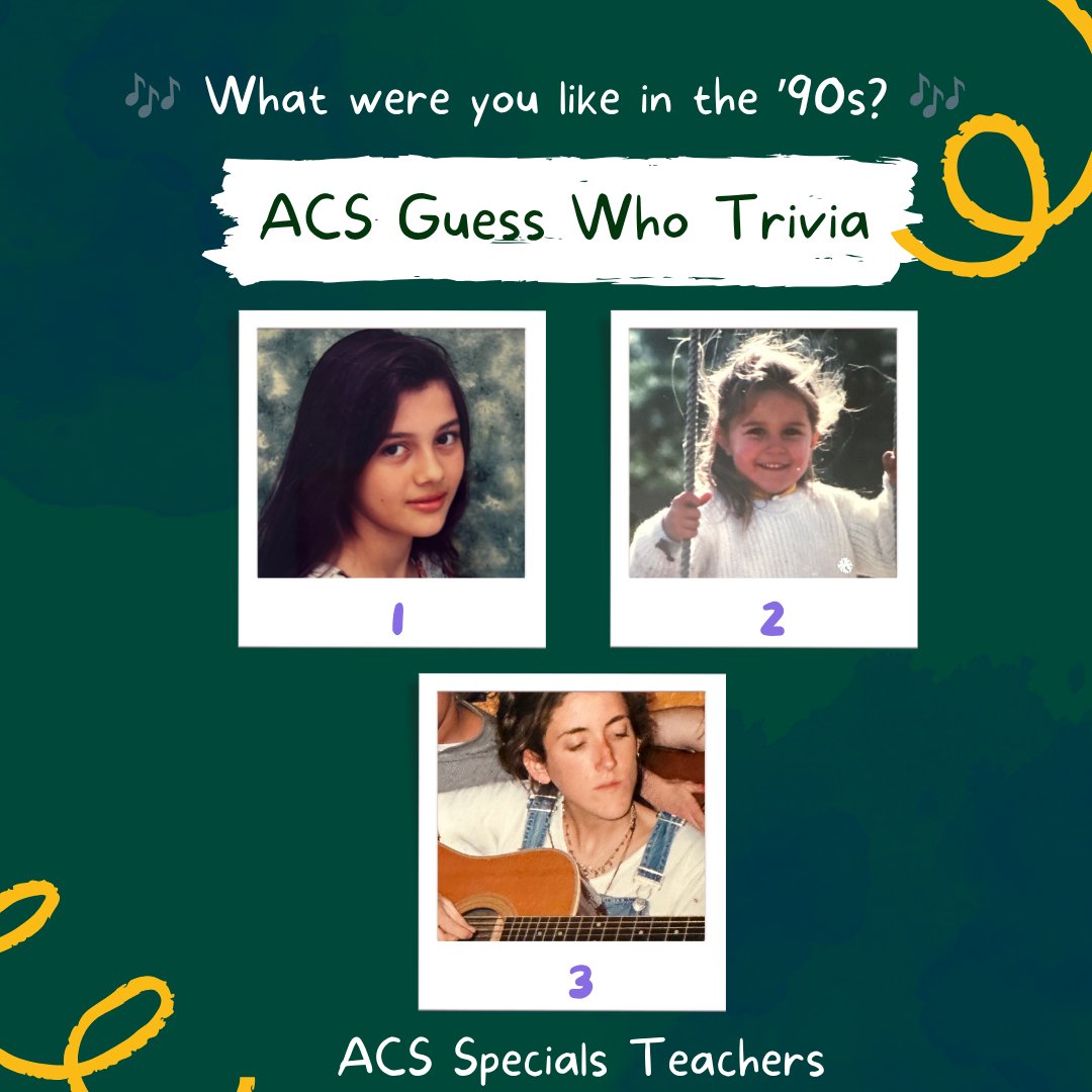 🎶 What were you like in the ’90s? 🎶

It is the final week of our ACS Guess Who Trivia!

This week, we are featuring throwback photos of three ACS Specials Teachers from the 1990s.

Can you guess who is who? 👀

Here’s how to play:

Comment your guesses for each photo. The person who correctly identifies the most staff members will win an ACS T-shirt featuring the 2026–2027 school theme verse!

In the event of a tie, one winner will be randomly selected from those with the highest number of correct guesses.

We will reveal the answers on Monday, so be sure to check back!

Bonus points for sharing your own photo or favorite ’90s memory, fashion trend, song, or school-day moment. 😊

#ACSCougars #ThrowbackFun #90sChallenge #ACSCommunity #GuessWho #AtlanticChristian #ACSEHT