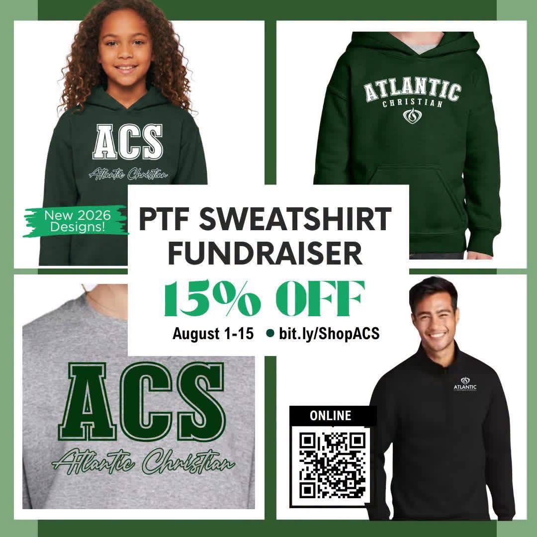 🎉 Last day for the ACS SpiritWear Sale!

Today is your last chance to save 15% on ACS SpiritWear! 💚

Shop here: https://bit.ly/ShopACS

📦 Orders will be ready for pickup at the Back-to-School Open House on September 3.

Thanks for supporting the ACS PTF and our school community!

#ACSCougars #ACSSpiritWear #SupportACS #atlanticchristian