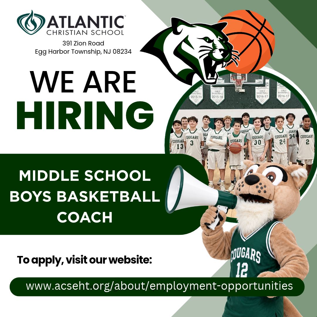 We’re looking for a Middle School Boys Basketball Coach!  Love basketball and helping students grow in their skills and faith? Join us at Atlantic Christian School!

Candidates should have basketball experience and strong leadership and communication skills. They must be Christians who live as Christian role models, meet ACS spiritual standards, and complete a background check.

📧 Interested? Contact Athletics Director, Mr. Dan Noble, at dnoble@acseht.org.

Help us spread the word!

#ACSCougars #AtlanticChristian #ACSEHT #middleschoolbasketball🏀